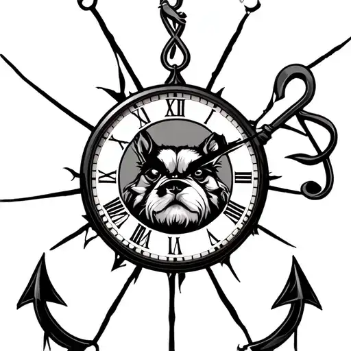 Trebble clef angry dog clock ligtning anchor tattoo design idea