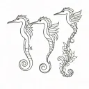 outline of 3 birds and a seahorse tattoo design idea