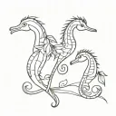 outline of 3 birds and a seahorse tattoo design idea