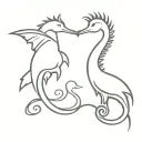 outline of 3 birds and a seahorse tattoo design idea