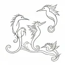 outline of 3 birds and a seahorse tattoo design idea
