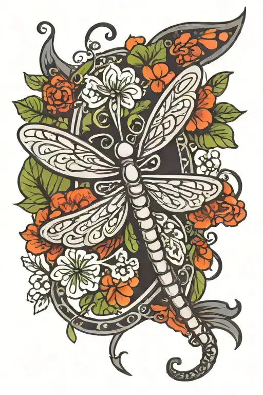 memorial tattoo for dad with dragonfly and 4 leaf clover intertwined tattoo design idea