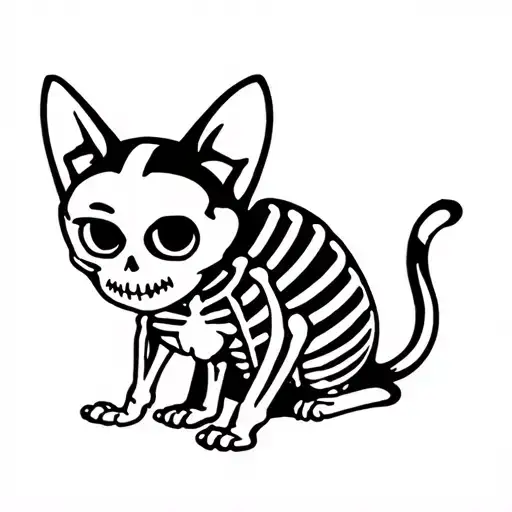 cute cat skeleton and part tattoo design idea