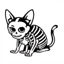 cute cat skeleton and part tattoo design idea