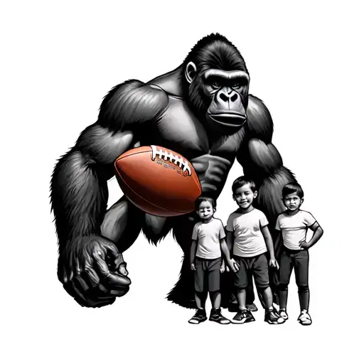 "Griffin" gorilla with football and family tattoo design idea