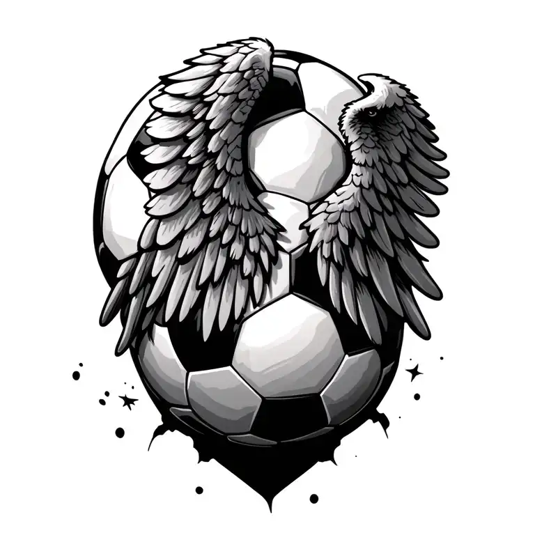 soccer ball, fallen angel wings tattoo design idea