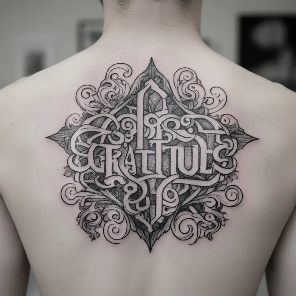  Gratitude gothic letters  tattoo design idea