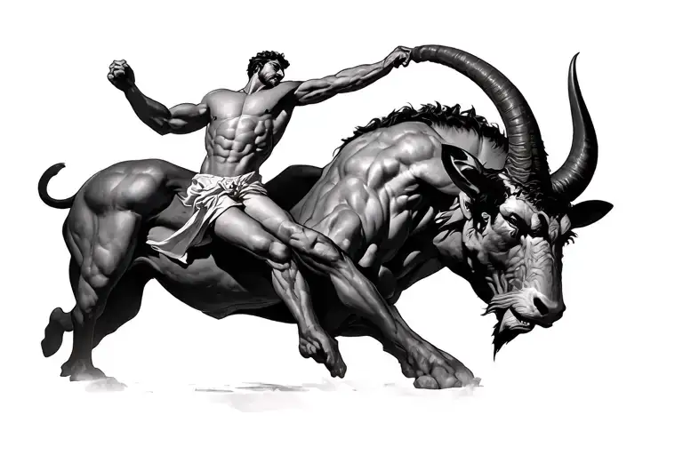 Theseus vs minotaur battle tattoo design idea