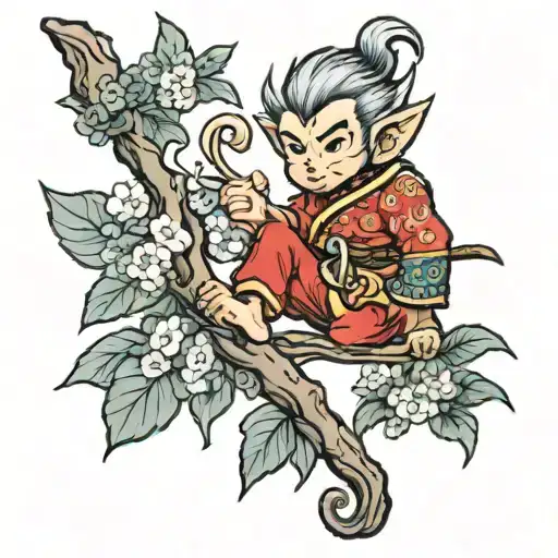 sun wukong tiny fairy peeking tattoo design idea