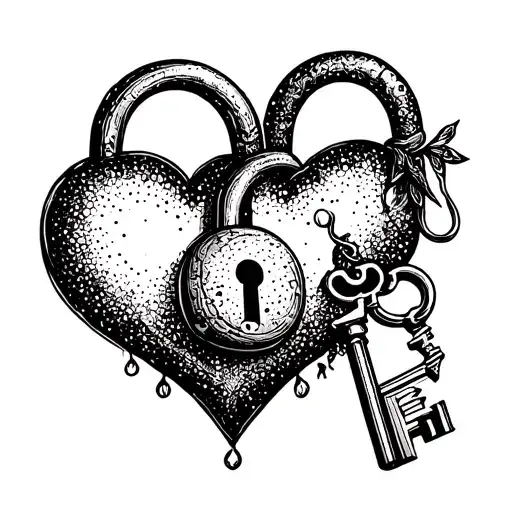 A design of two intertwined hearts with a lock and key motif, representing the trust and commitment that have allowed your love to withstand the test of time tattoo design idea