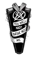 "You will not break me" book cover with anarchy symbol tattoo design idea