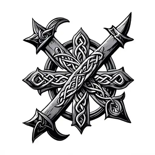 Celtic cross with claymore in the middle tattoo design idea