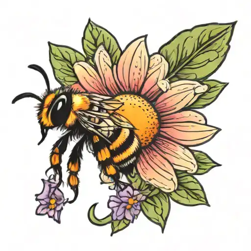 colourful daisy tattoo with a bee  tattoo design idea