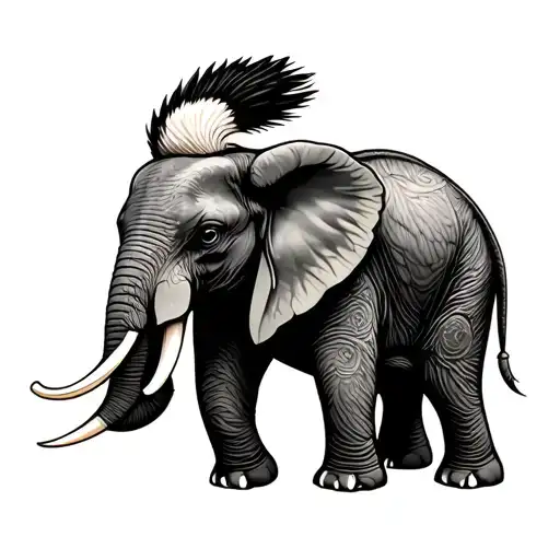 Hornbill on an elephant tattoo design idea