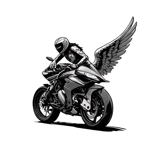 supersport bike with angel riding tattoo design idea