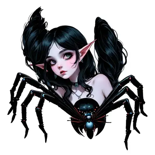 goth girl elf with spider tattoo design idea