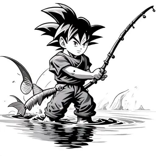 goku kid fishing tattoo design idea