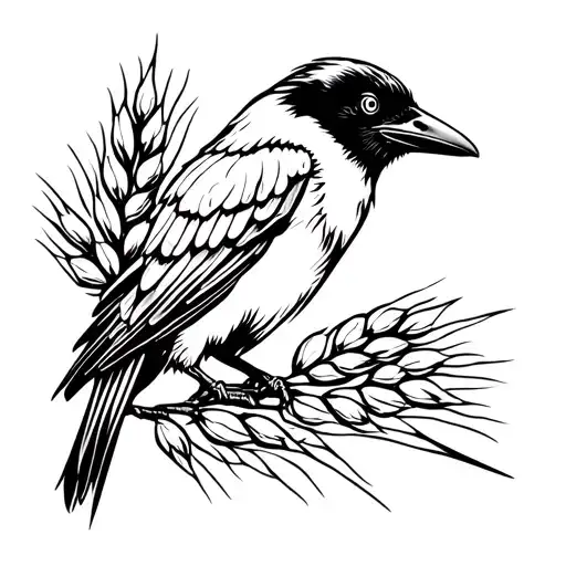 crow with barley grains tattoo design idea