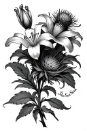 lily and thistle with the words "Que Sera Sera" as the stem. tattoo design idea