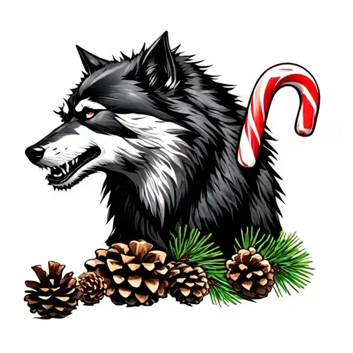 pine cones and candy canes and epic and awesome werewolf  tattoo design idea