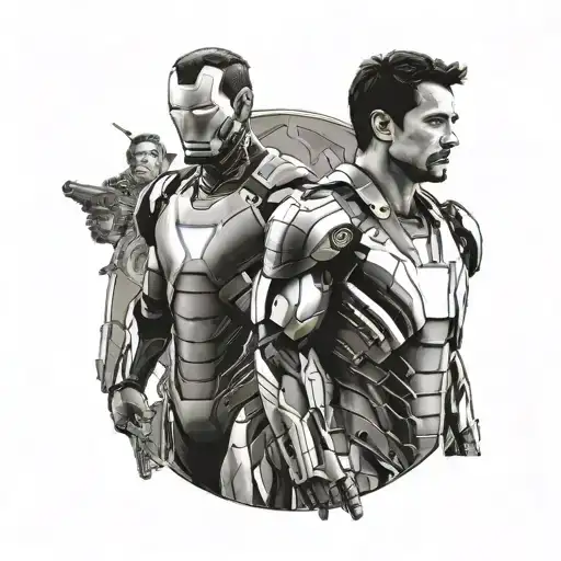 iron man standing next to bucky barnes tattoo design idea