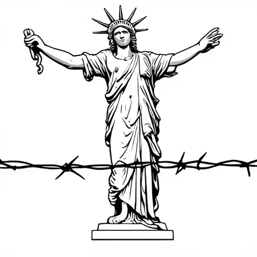 Freedom statue in barbed wire tattoo design idea