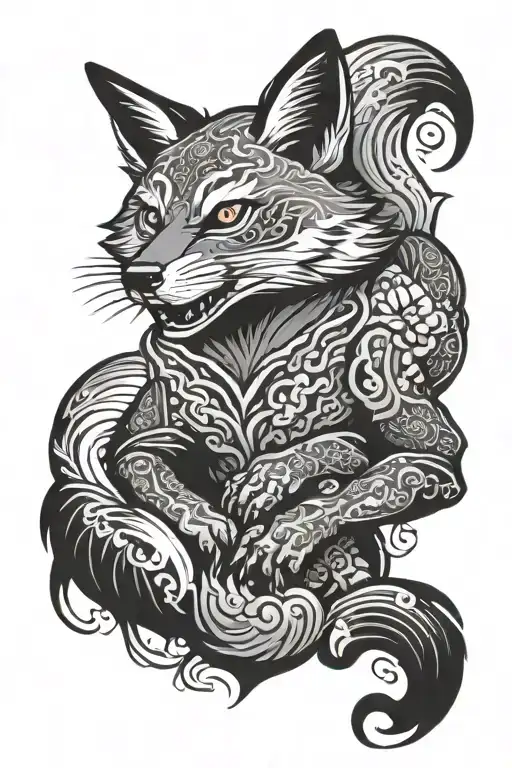 Japanese fox is angry tattoo design idea