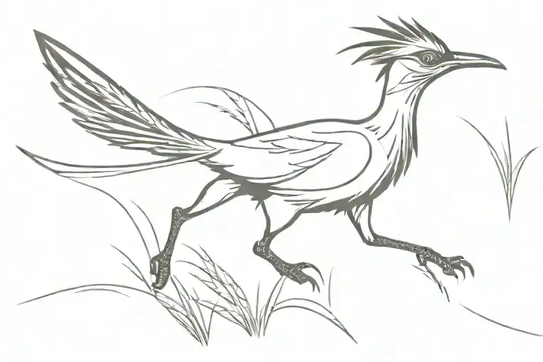 roadrunner scythe walking through field tattoo design idea