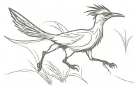 roadrunner scythe walking through field tattoo design idea