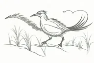 roadrunner scythe walking through field tattoo design idea