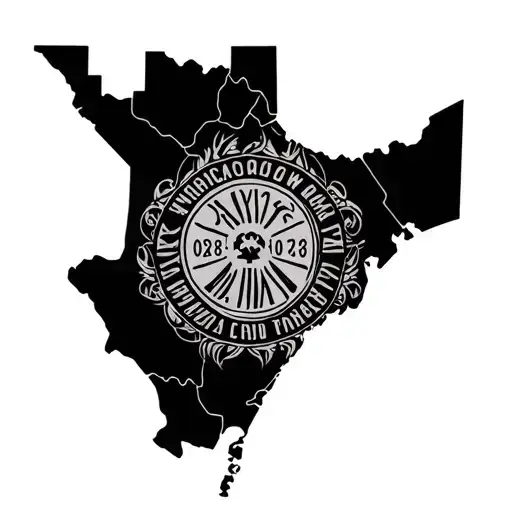 Create tattoo with Michoacan map outline and include 08/28/63 and 03/08/73 in Roman numerals inside tattoo design idea