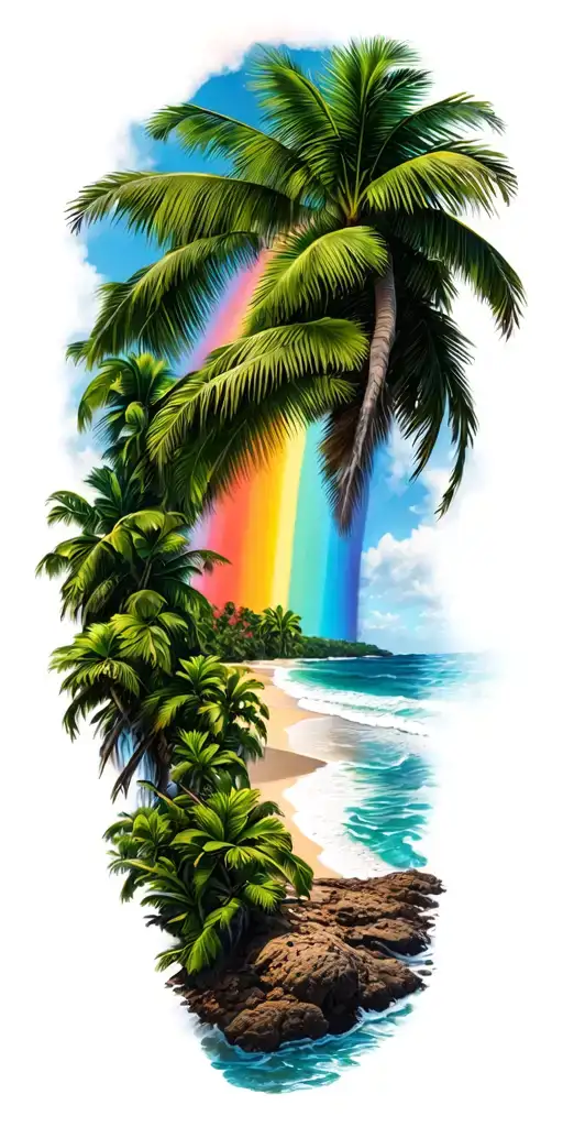Paradise Beach Rainbow tattoo design idea
