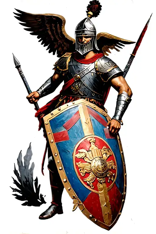 Roman legionary officer with a Roman army shield formation below tattoo design idea