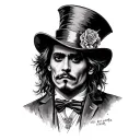 Mad hatter in Johnny Depp Version with a saying all the best people are crazy tattoo design idea