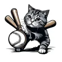 cat playing baseball tattoo design idea