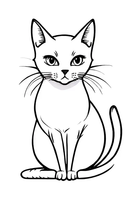cute white slender cat sitting and looking straight ahead tattoo design idea