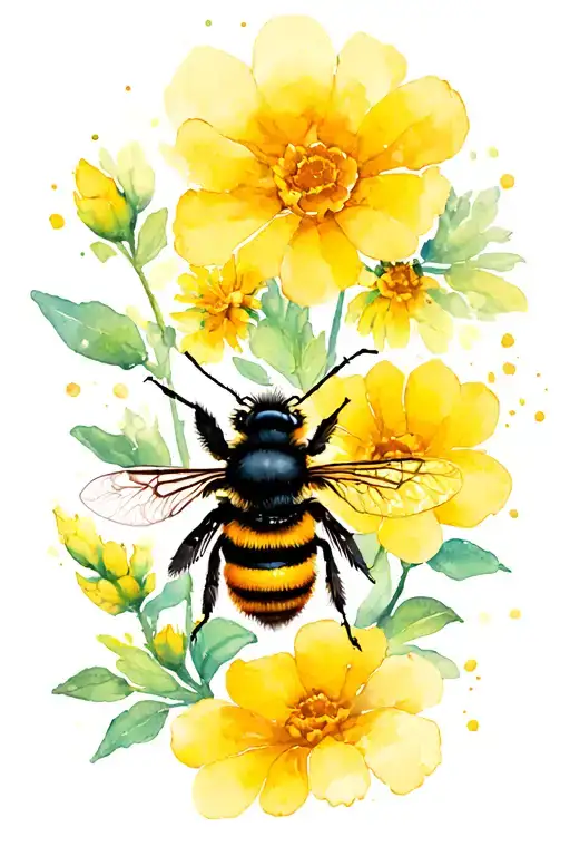 Acquarel bumblebee yellow round fluff soft round tattoo design idea