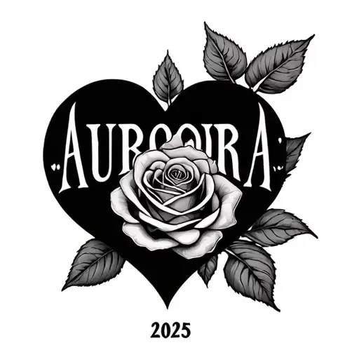 "AURORA 2025" heart and rose tattoo tattoo design idea