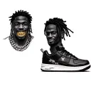 black men with gold teeth grills with palm tree wick dreads and with a Haitian 1804 chain and black Air Force shoes  tattoo design idea