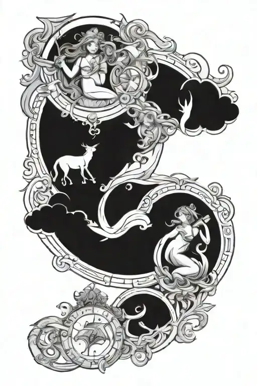 astrological signs aquarius virgo aries taurus and libra tattoo design idea