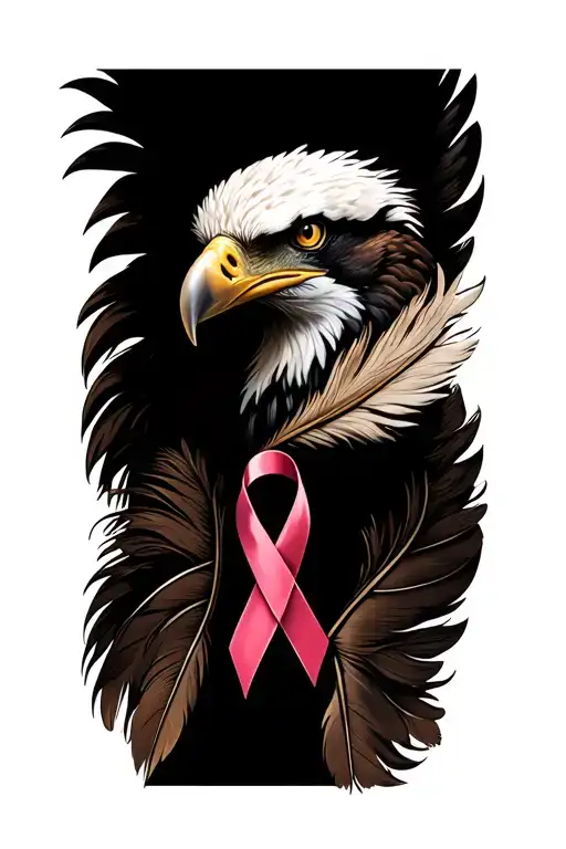 eagle feathers with cancer ribbon tattoo design idea