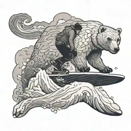 An intricate design of a snowboarder jumping off an iceberg into the ocean with a polar bear watching from a distance tattoo design idea