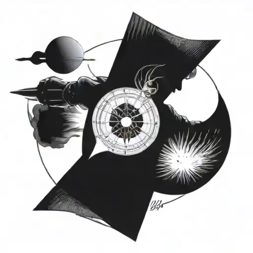 Tattoo for men, on the shoulder, where in one tattoo are depicted space, matter, energy, time, life, mind tattoo design idea