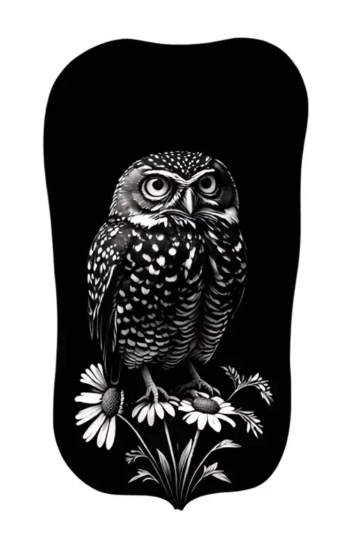 burrowing owl with wildflowers tattoo design idea