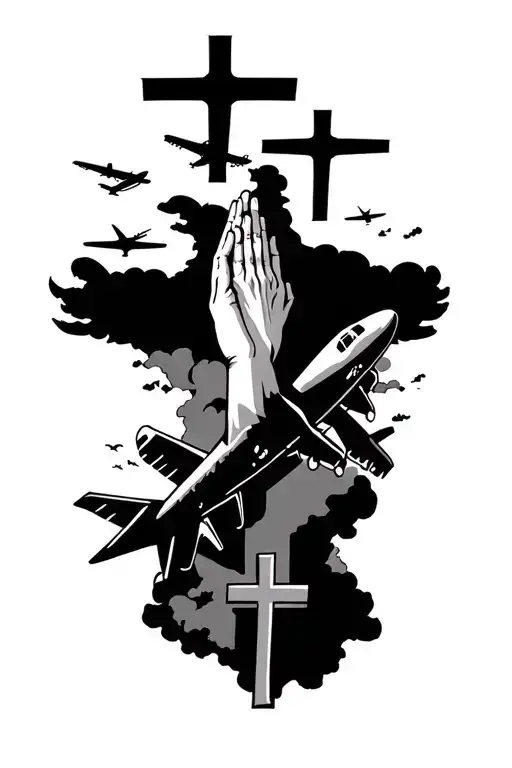 prayer with planes and crosses at the bottom  tattoo design idea