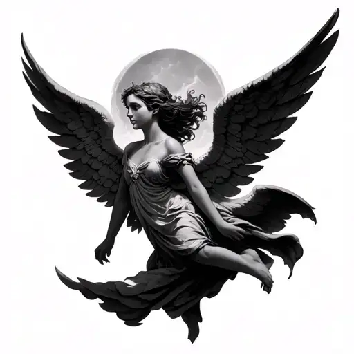 Ophanim angel flying tattoo design idea