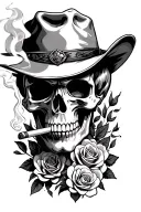 cowboy skull smoking cigarette with burnt cards and roses tattoo design idea