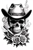 cowboy skull smoking cigarette with burnt cards and roses tattoo design idea