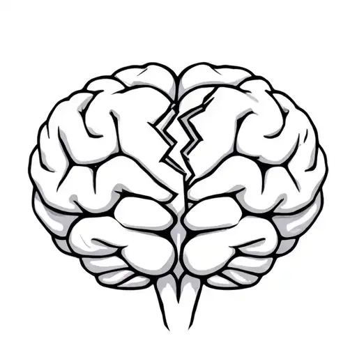 brain with broken heart,add silver kintsugi tattoo design idea