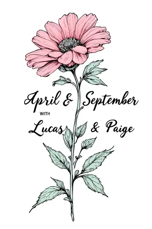 april and september birth flowers with lucas and paige written in stem tattoo design idea